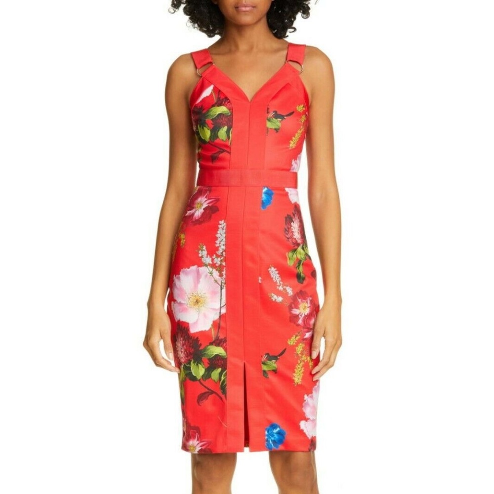 NWT TED BAKER Red Floral Print AMYLIA BODYCON